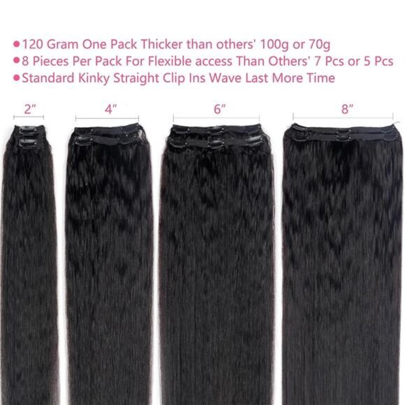 Clip in Hair Extensions Real Human Hair Clip ins Double Weft Kinky Straight - Picture 5 of 7